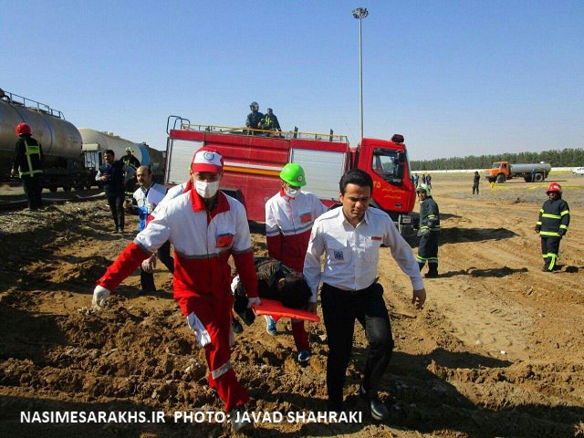 مانور امداد و نجات در راه آهن بین‌المللی سرخس برگزار شد+ تصاویر